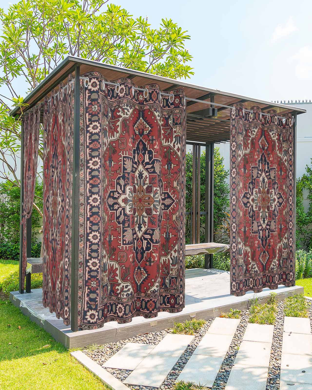 Red Boho Outdoor Curtains for Patio, Southwest Aztec Ethnic Abstract Patterned Privacy Drapes Grommet Waterproof Outside Curtains for Porch/Cabana/Balcony 54"x 84", 2 Panel