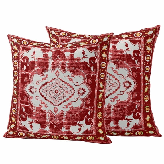 Red Boho Outdoor Waterproof Pillow Covers, Multicolored Colorful Tainted Pattern Tribal Decorative Square Throw Pillowcase Sofa Cushion Sham for Patio/Couch/Chair, 18"x18" 2 Pack