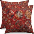 thumbnail image 1 of Red Boho Pillow Covers 20x20 Set of 2 Vintage Ethnic Carpet Pattern Bohemian Floral Print Decorative Throw Pillow Cases Outdoor Farmhouse Decoration for Sofa Couch Bed, 1 of 6