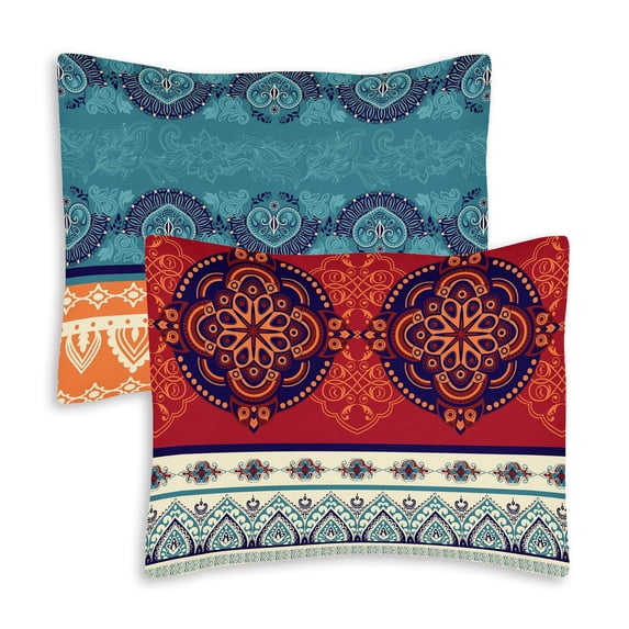 Sweet Jojo Designs Boho Red Blue Orange Pillow Sham Cover Cases 2 Piece Set