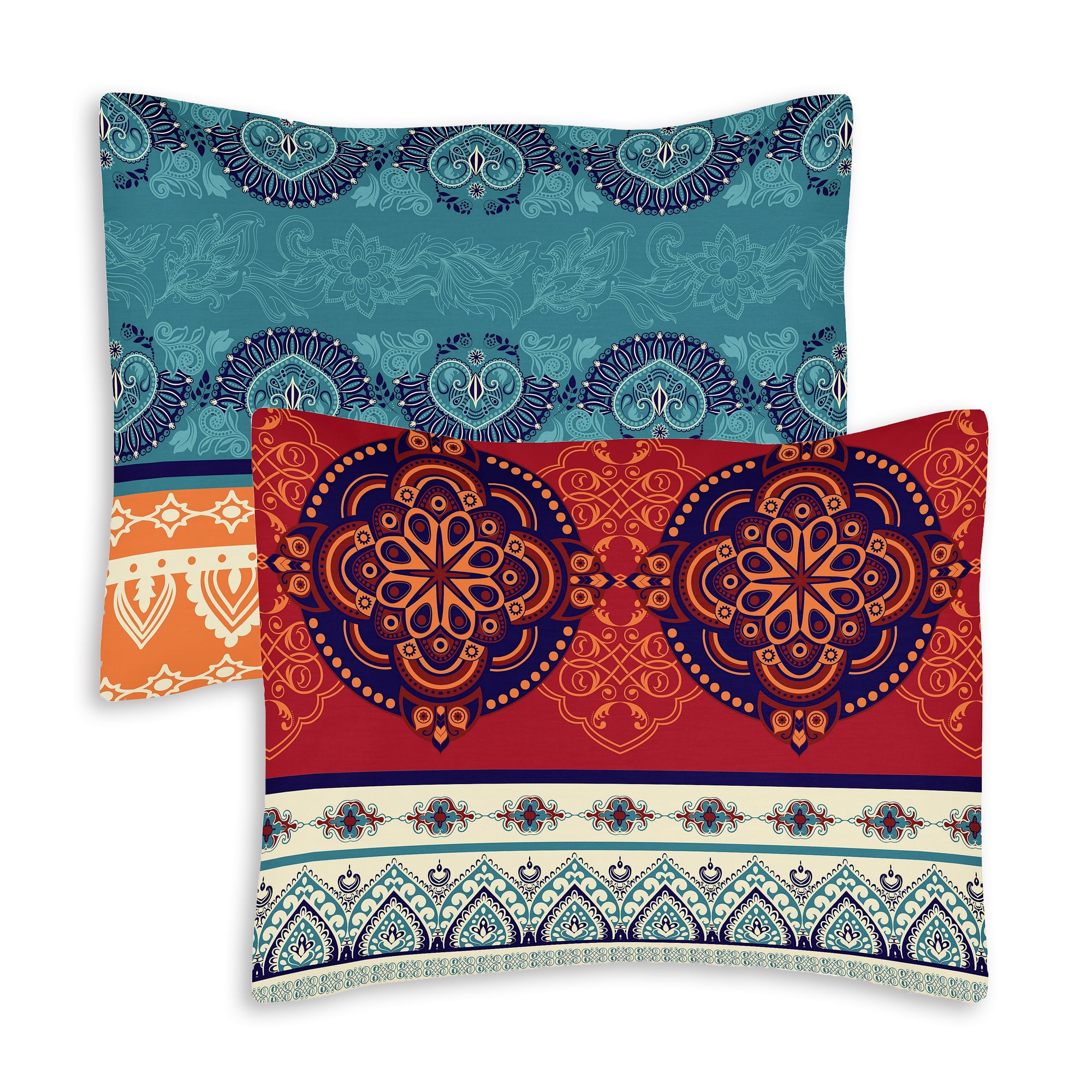 Boho Mandala Red Teal Blue Orange Pillow Sham Set