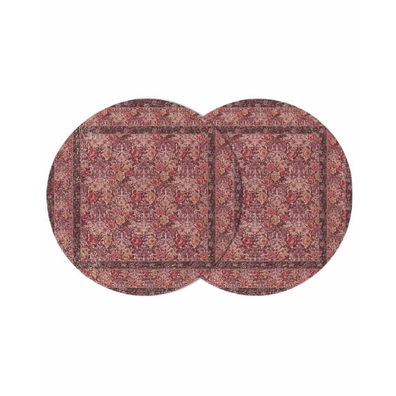 Red Boho Round 13 Inch Placemats Set of 2, Vintage Ethnic Tribe Abstract Art Floral HeatResistant Non Slip Place Mats for Dining Table, Wipeable Braided Kitchen Table Mats for Housewarming