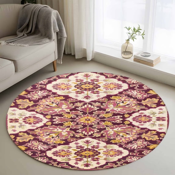 Red Boho Round Area Rug 3.3 FT, Non Slip Small Entryway Kitchen Mat, Country Vintage Aesthetic Ethnic Aesthetics Washable Soft Circular Rug Non-Shedding Door Mat for Bathroom Playroom Kids Room