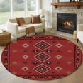 thumbnail image 1 of Red Boho Round Area Rug 8Ft Washable Large Circle Rugs for Living Room Dorm, Country Tribe Ethnic Geometric Stripes Art Non-Slip Carpet Floor Mats Indoor Outdoor Carpet Runner Aesthetic Home Decor, 1 of 8