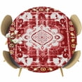 thumbnail image 1 of Red Boho Round Tablecloth, Fitted Table Cover with Elastic for 45"-54" Round Tables, Multicolored Colorful Tainted Pattern Tribal Table Cloth Outdoor Indoor Dinning Party Waterproof Tablecloths, 1 of 7