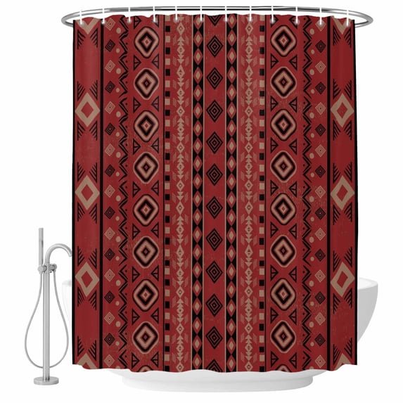 Red Boho Southwestern Shower Curtain Set - 48" x 72" Washable Bathtub Curtain with 12 Hooks, Farmhouse Aztec Tribe Ethnic Motifs Waterproof Fabric Stall Shower Curtains for Bathroom/Bathtub Décor