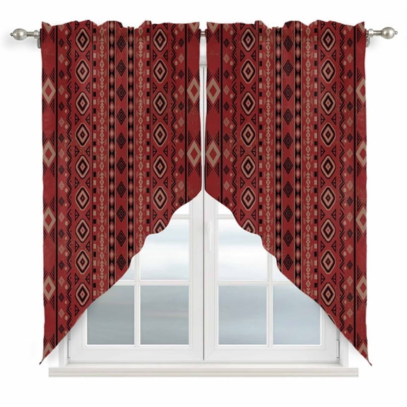 Red Boho Southwestern Swag Curtains for Living Room/Bedroom, Farmhouse Aztec Tribe Ethnic Motifs Swag Kitchen Curtain Valances for Windows, Tier Topper Scalloped Curtain 2 Panels, 72"W x 36"L