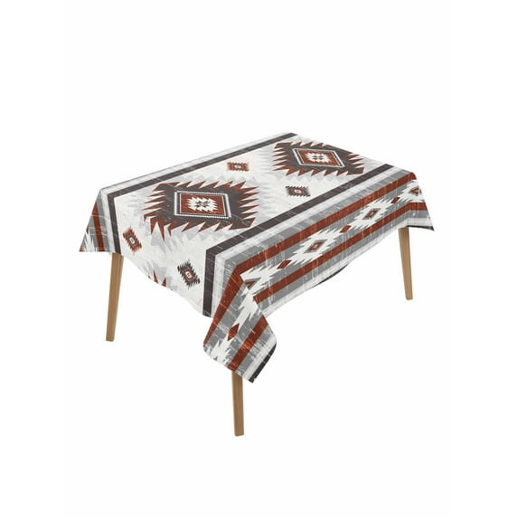Red Boho Table Cloth, Southwestern Ethnic Aztec Retro Geometric Waterproof Tablecloth for Rectangle Tables, Reusable Washable Fabric Table Cover for Restaurant Kitchen Dining Tables 60"x84"