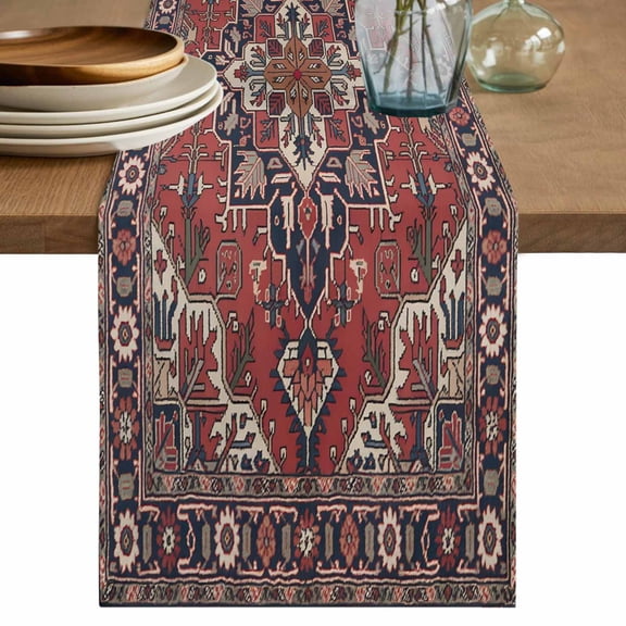 Red Boho Table Runner 48 Inches, Southwest Aztec Ethnic Abstract Patterned Bed Runner Dresser Scarves Tabletop for Indoor Outdoor Parties/Ceremony/Banquet, 13" x 48"