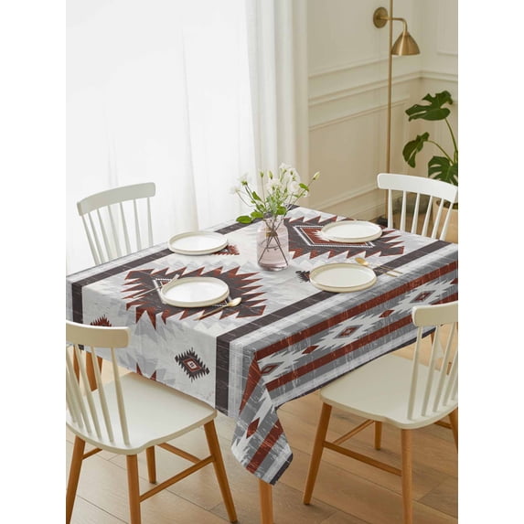 Red Boho Tablecloth Rectangle Table Cloth 60x102, Waterproof Tablecloth Outdoor Table Cloth, Southwestern Ethnic Aztec Retro Geometric Washable Table Cover for Kitchen Dinning Party