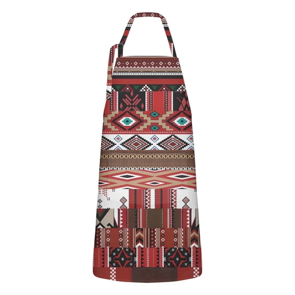 Red Boho Tribal Diamonds and Rectangles Apron-Garden Aprons for Women with Pockets-Cotton Linen Waterproof Kitchen Cooking Gardening Aprons Adjustable for Kitchen,Cooking,BBQ and Salon 33x27 Inch