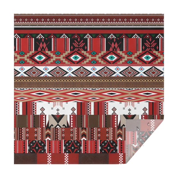 Red Boho Tribal Diamonds and Rectangles Pattern Square Tablecloth,Waterproof Square Table Cover,Wipeable Spillproof Washable Table Cover for Home Kitchen Party Decor 42"X42"(107x107cm)