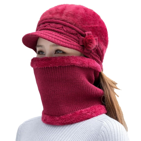 Red Bomber Hats Fleece Lined Womens Beanie Hat Winter Hat Scarf Set Women's Winter Hat Middle and Old Warm Earmuff Hat