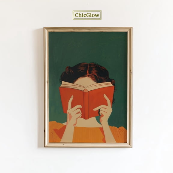 Red Book Wall Art – Minimalist Reading Poster, Feminine Literary Aesthetic Decor, Stretched Canvas Size 16x24