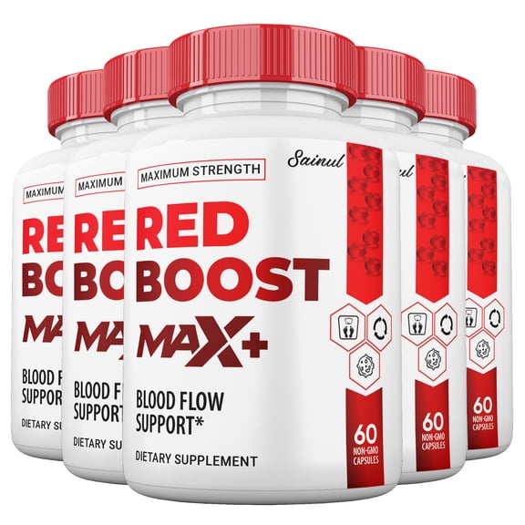 Red Boost Max+ Blood Flow Support Capsules, Official Advanced Formula by Sainul (5 pack)