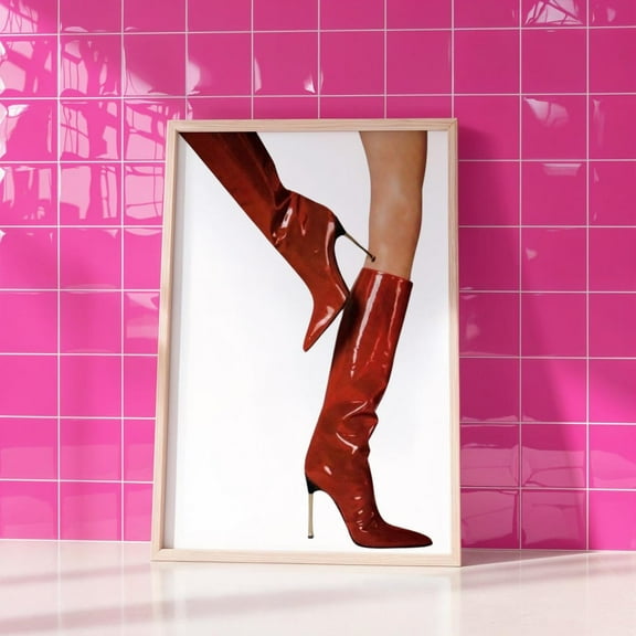 Red Boots Chic Wall Art, Cocktail Poster For Bar Cart Decor & Dorm, Cool Girl Aesthetic, Wall Art, Modern Wall Decor, 8x12 UNFRAMED