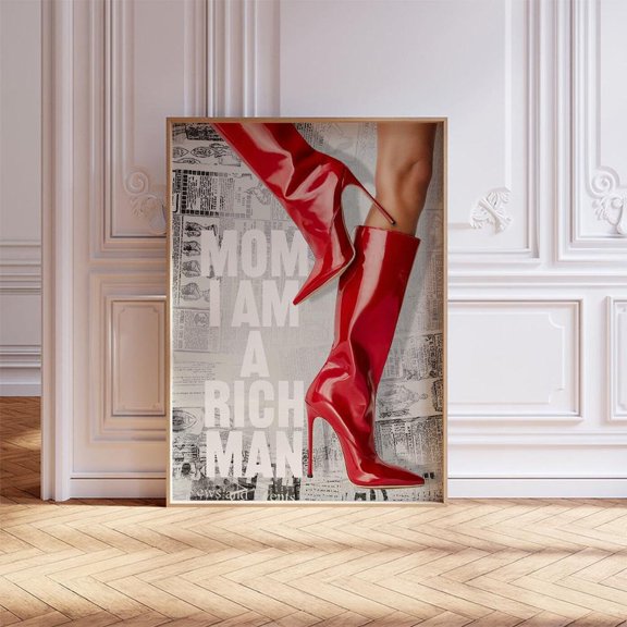 Red Boots Fashion Newspaper Wall Art Decor Unframed Paper Print