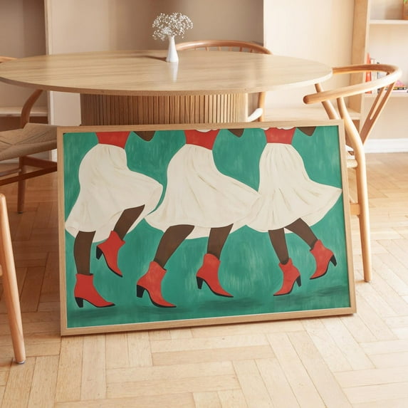 Red Boots Print, Brown Cowgirl Art, Emerald Green Cowgirl Boots, Dorm, Afro Girl Art Cute Green Wall Art, Modern Wall Decor, 24x36 UNFRAMED