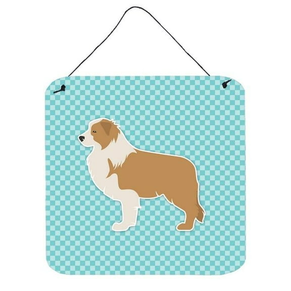 Red Border Collie Checkerboard Blue Wall or Door Hanging Prints