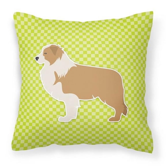 Red Border Collie Checkerboard Green Fabric Decorative Pillow