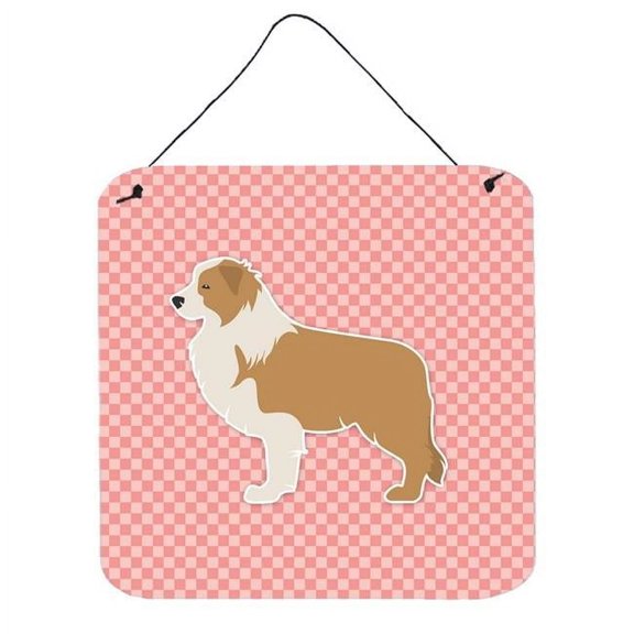 Red Border Collie Checkerboard Pink Wall or Door Hanging Prints