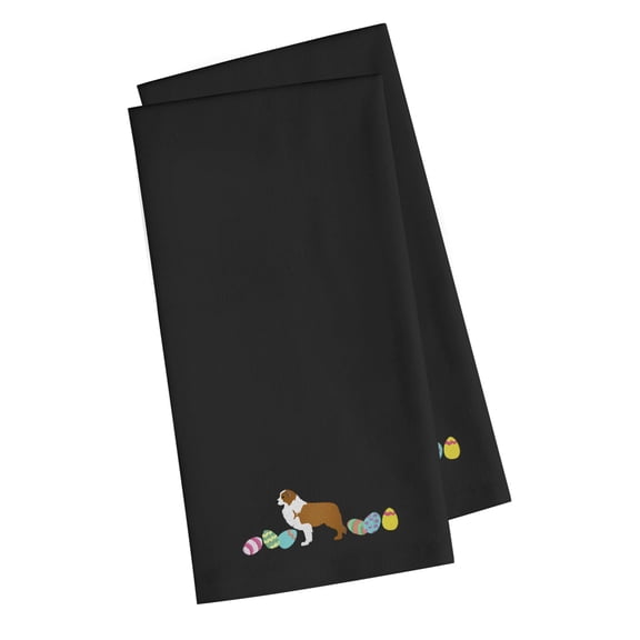 Red Border Collie Easter Black Embroidered Towel Set of 2