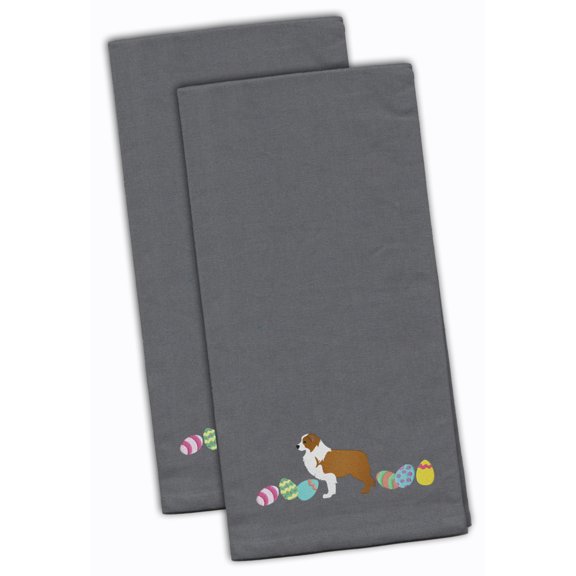 Red Border Collie Easter Gray Embroidered Towel Set of 2