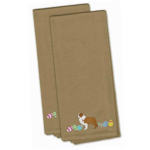 Red Border Collie Easter Tan Embroidered Towel Set of 2