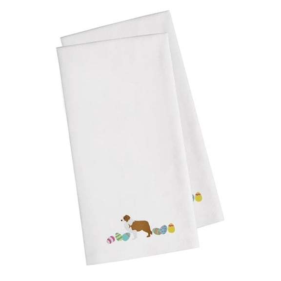 Red Border Collie Easter White Embroidered Kitchen Towel - Set of 2