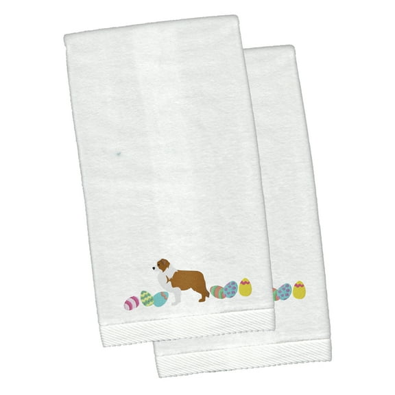 Red Border Collie Easter White Embroidered Plush Hand Towel Set of 2
