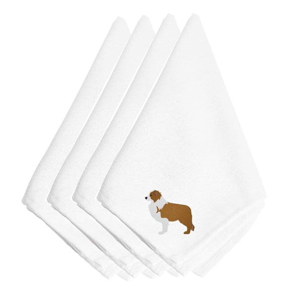 Red Border Collie Embroidered Napkins Set of 4