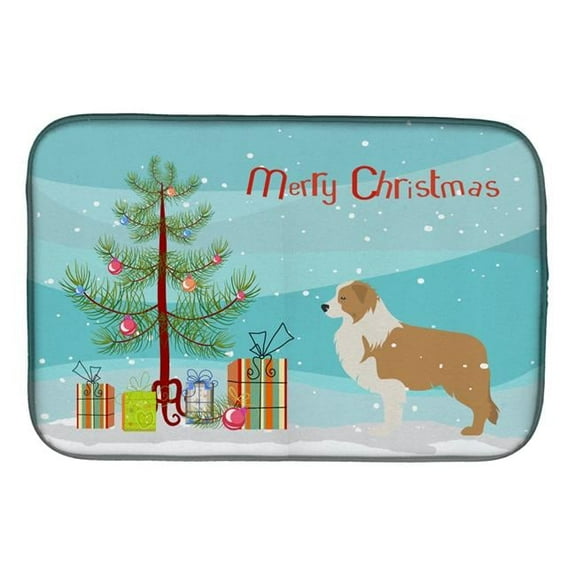Red Border Collie Merry Christmas Tree Dish Drying Mat