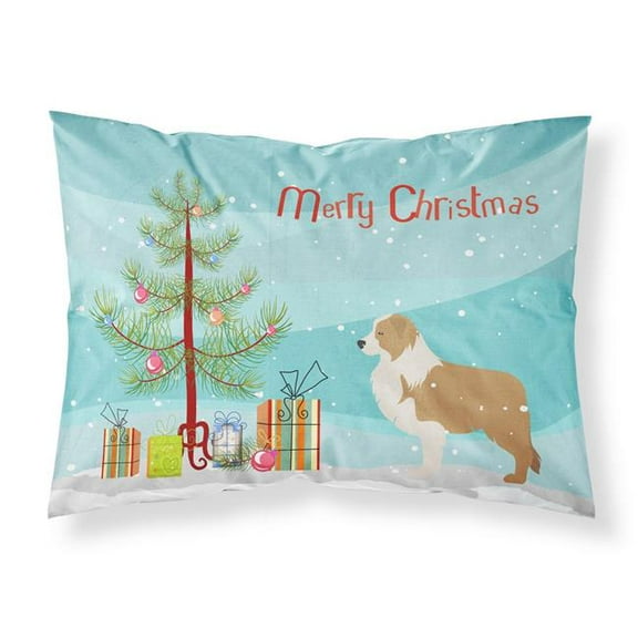 Red Border Collie Merry Christmas Tree Fabric Standard Pillowcase