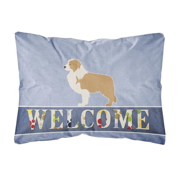 Red Border Collie Welcome Canvas Fabric Decorative Pillow