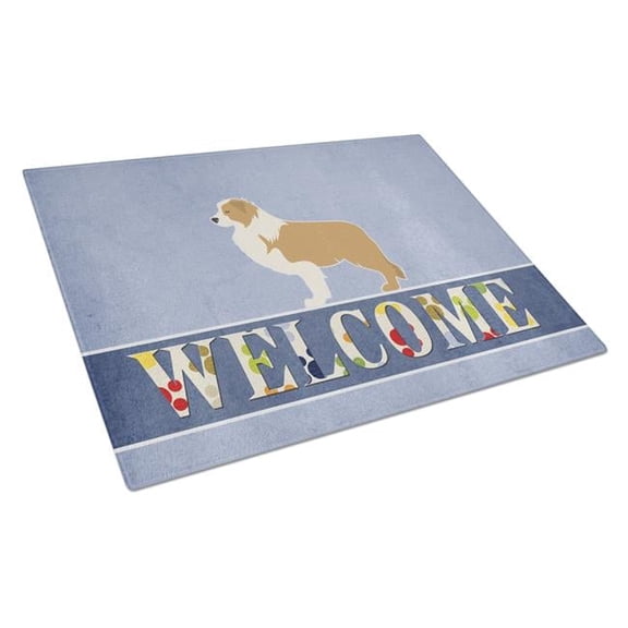 Red Border Collie Welcome Glass Cutting Board - Large