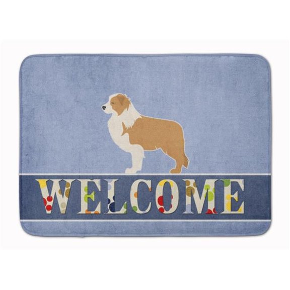Red Border Collie Welcome Machine Washable Memory Foam Mat