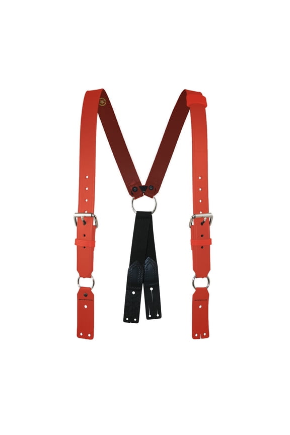 Red Boston Leather Fireman's Suspender, 1-1/2'' Standard Attachment, Regular (For Button Attachment)