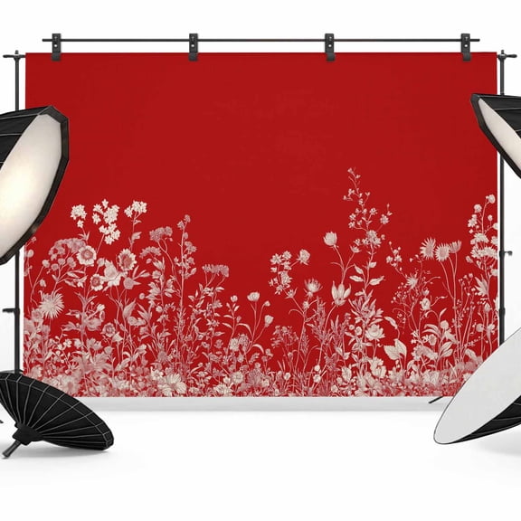 Red Botanical Backdrop for Photoshoot, Photography Photo Studio Background Wall Backdrop, Farmhouse Spring Summer Flower Back Drop Banner Panel for Portraits Wedding Party Live Streaming Decor 7x5Ft