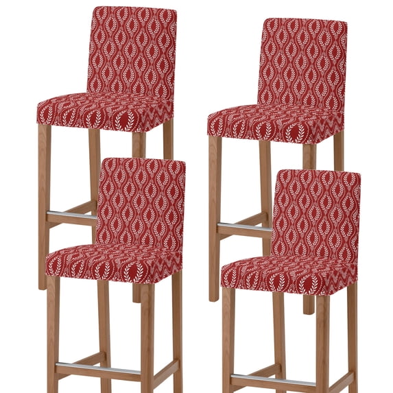 Red Botanical Bar Stool Covers - Stretch Dining Chair Covers Set of 4 ...