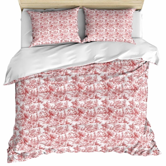 Red Botanical Bedding 3 Piece Duvet Cover Set Twin Size, Watercolor Rustic Tree Abstract Soft Microfiber Comforter Cover with Zipper Closure & Pillowcases, Wrinkle & FadeResistant Quilt Cover