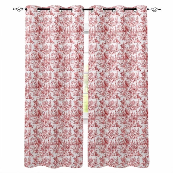 Red Botanical Blackout Curtains for Bedroom/Living Room, Thermal Insulated Kitchen Curtains, Watercolor Rustic Tree Abstract Grommet Darkening Window Treatment Drapes 27.5"x39"x2