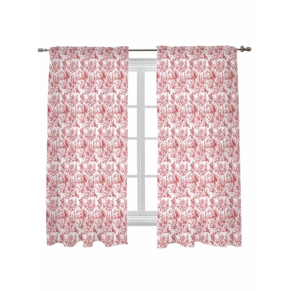Red Botanical Curtains 63 Inch Length, Sheer Curtains for Bedroom Living Room Window Watercolor Rustic Tree Abstract Rod Pocket Voile Drapes Kitchen Curtains Small Half Window 42"x63" 2 Panels
