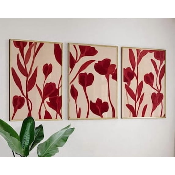 Red Botanical Floral Wall Art Minimal Watercolour Illustration Posters Home Decor Office Wall ...