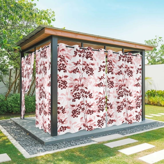 Red Botanical Outdoor Curtains for Patio Waterproof, Windproof Privacy Curtains with Weighted Bottom, Vintage Nature Flower Floral Outside Drapes for Picnic Garage Backyard Cabana 54"x108" 2 Panel