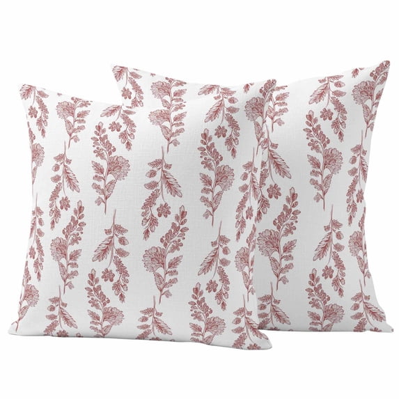 Red Botanical Outdoor Waterproof Pillow Covers, Pastoral Elegant Spring Floral Decorative Square Throw Pillowcase Sofa Cushion Sham for Patio/Couch/Chair, 20"x20" 2 Pack