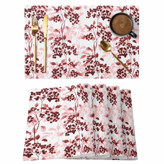 Red Botanical Placemats Set of 4, Cotton Linen Fabric Place Mats, Vintage Nature Flower Floral Washable Decorative Table Mats Protector for Home Kitchen Dining Wedding Party Coffee Tables