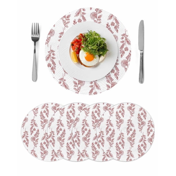 Red Botanical Round 13 Inch Placemats Set of 4, Pastoral Elegant Spring Floral HeatResistant Non Slip Place Mats for Dining Table, Wipeable Braided Kitchen Table Mats for Housewarming