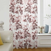 Red Botanical Semi Sheer Curtains Drapes for Living Room, Bedroom, French Doors Window 72 Inches Long, Vintage Nature Flower Floral Rod Pocket Chiffon Curtain Drapery Voile Draperies Panel