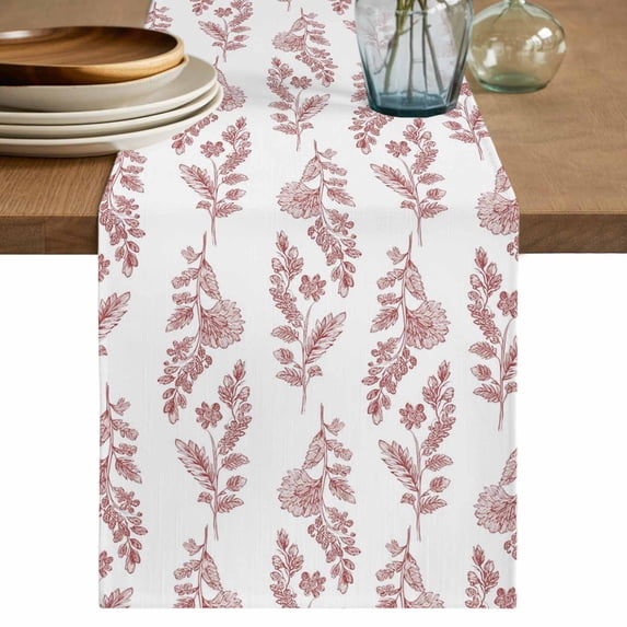 Red Botanical Table Runner 70 Inches, Pastoral Elegant Spring Floral Bed Runner Dresser Scarves Tabletop for Indoor Outdoor Parties/Ceremony/Banquet, 13" x 70"