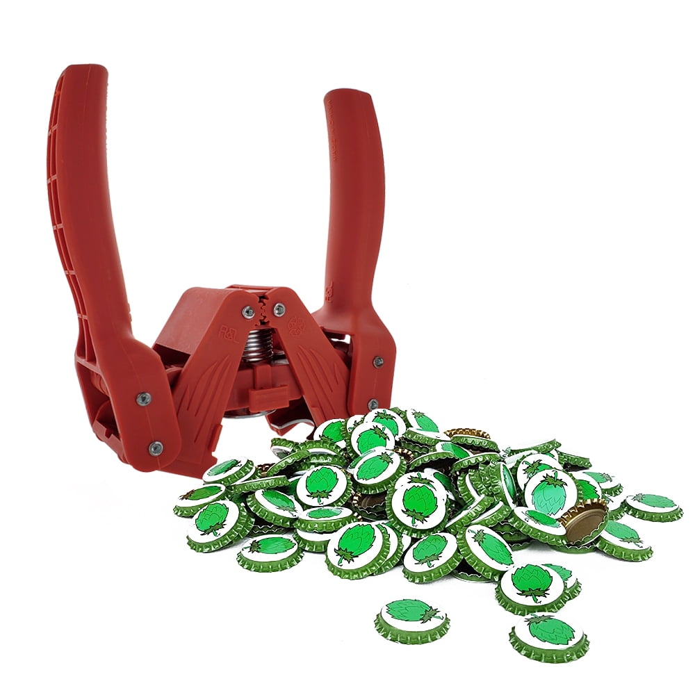 Red Bottle Capper with Hop Cone Crown Oxygen Barrier Beer Bottle Caps